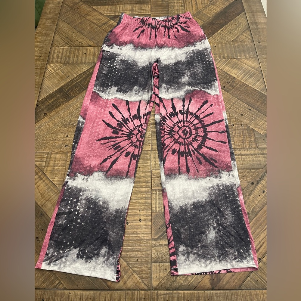 Beyond This Plane tie-dye wide-leg pants-size medium
